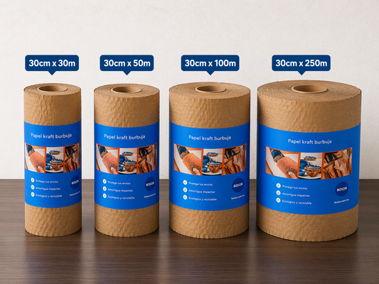 Rollo Papel Kraft Burbuja | Empaque Ecológico | 30, 50, 100 y 250 m